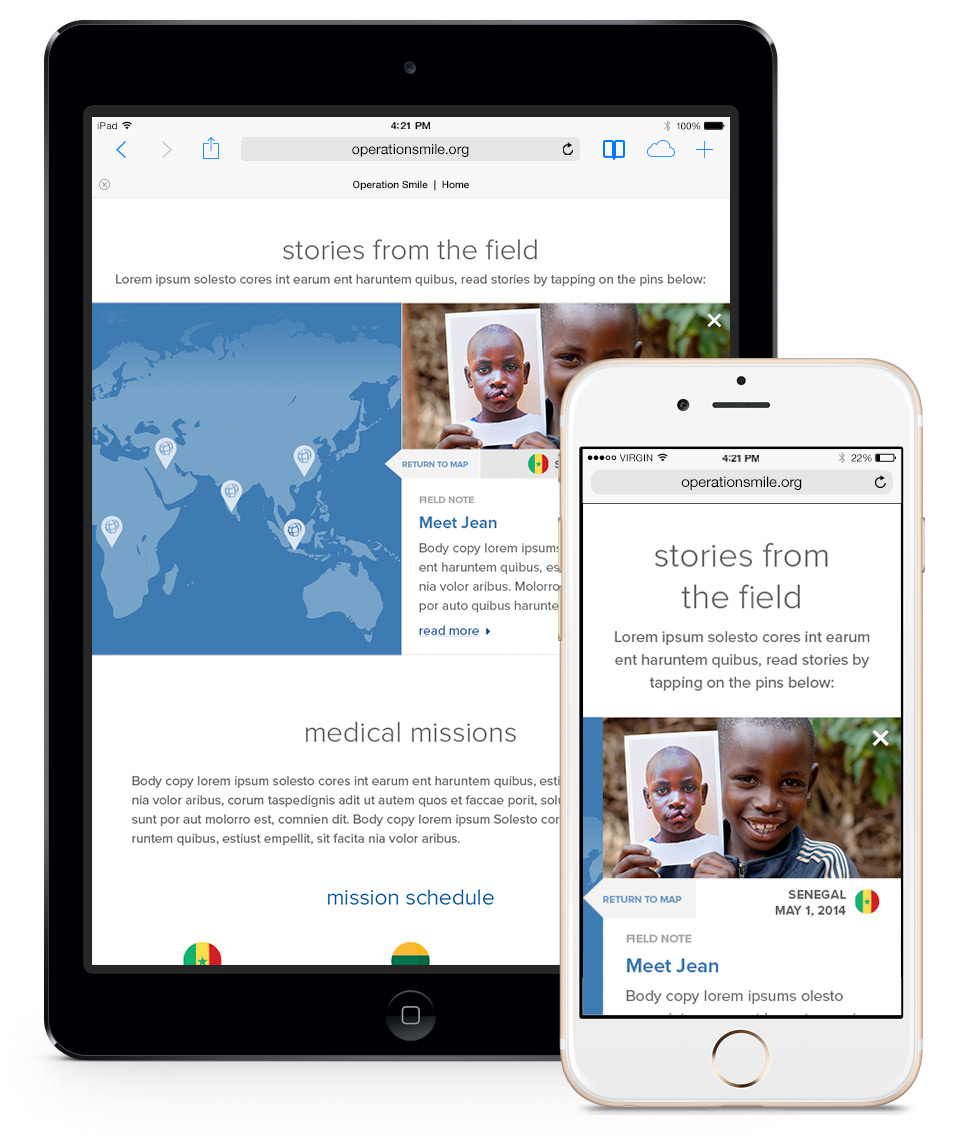 Operation Smile Homepage - Tablet and Mobile