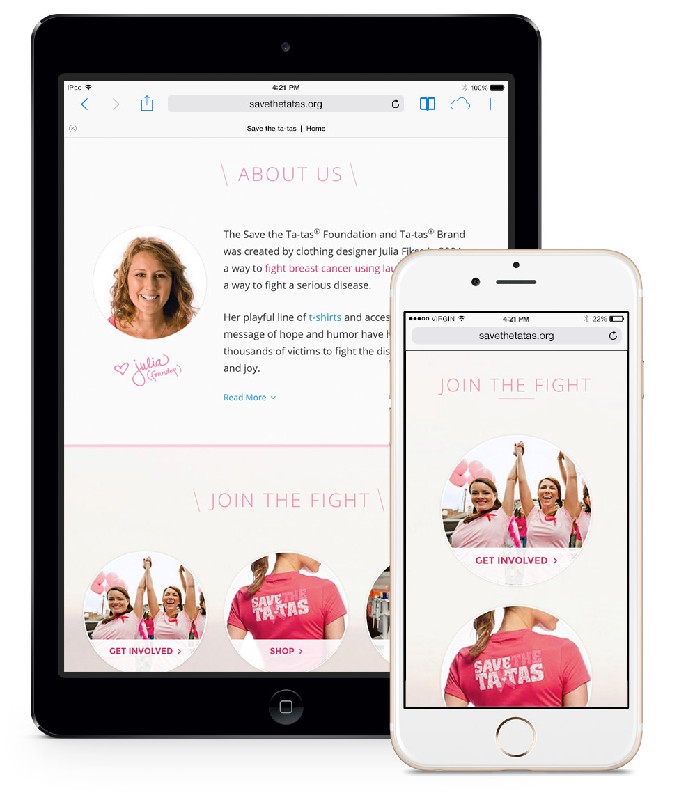 Save the ta-tas Homepage - Tablet and Mobile
